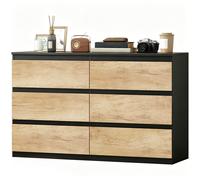 HOMCOM Cassettiera Camera da Letto 6 Cassetti Comò 120x39x75 cm Nero Rovere