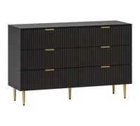 HOMCOM Comoda 6 cassetti comoda camera mobile da letto moderno con maniglie e piedi dorati, 120 x 40 x 76,5 cm, nero Aosom Italy