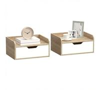 HOMCOM Comodini da parete, comodini da parete, con cassetto e piano rialzato, stile moderno, per camera da letto, soggiorno, 40 x 30 x 19,5 cm, bianco e legno naturale