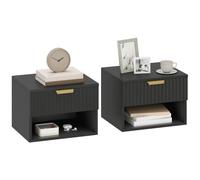 HOMCOM Comodini sospesi a parete, set da 2, Nero | Stile moderno, cassetto scanalato, ripiano aperto, camera da letto