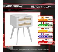 Homcom Comodino bianco con 2 cassetti e elemento in rattan 40X40X60 cm