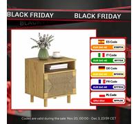 Homcom Comodino bohémien con porta in corda di carta, ripiano aperto, apertura a pressione, 45 x 39 x 50 cm, rovere