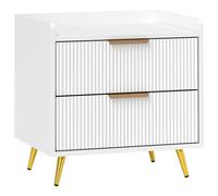 HOMCOM Comodino Camera da Letto, Comodino con 2 Cassetti Scanalati, Gambe in Metallo Dorato, per Soggiorno, 50x40x50cm, Bianco Aosom Italy