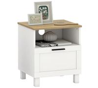 HOMCOM Comodino Camera da Letto con Cassetto e Ripiano Aperto Portaoggetti, Comodino Moderno Salvaspazio con Gambe in Legno di Pino, 45x38x50 cm, Bianco