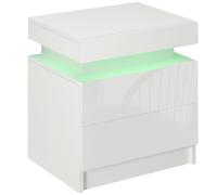 HOMCOM Comodino Camera da Letto LED 2 Cassetti 45x35x52 cm Bianco Lucido