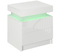 HOMCOM Comodino Camera da Letto LED a 16 Colori e 4 Modalità con 2 Cassetti, Comodino Moderno, 45x35x52 cm, Bianco