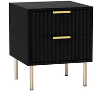 HOMCOM Comodino, comodino scanalato con 2 cassetti e gambe in acciaio, tavolino per camera da letto, soggiorno, dim. 40 x 39 x 48 cm, nero
