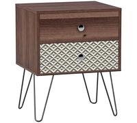 HOMCOM Comodino con 2 cassetti Comodino con gambe in acciaio in stile boemo per camera da letto soggiorno 45x39x55,5 cm Marrone