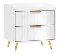 HOMCOM Comodino con 2 cassetti e gambe in metallo, Bianco