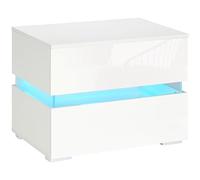 HOMCOM Comodino con Luce LED RGB 2 cassetti e 16 colori 60x39x47cm, Bianco