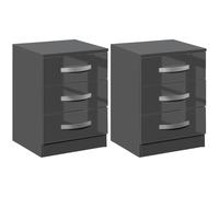 HOMCOM Set 2 Comodini Lucidi in Truciolato con 3 Cassetti Grigio