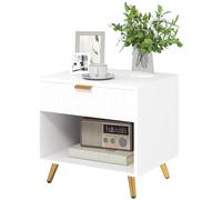 HOMCOM Comodino moderno con cassetto con maniglia dorata e scomparto aperto Tavolino da camera da letto Soggiorno 50x40x47 cm Bianco