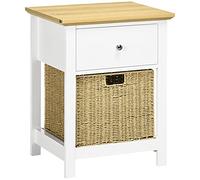 HOMCOM Comodino moderno con cassetto portaoggetti e cestino pieghevole in rattan per il soggiorno e la camera da letto 49x39x64 cm Bianco e Naturale