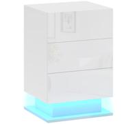 HOMCOM Comodino Moderno con Luce LED Regolabile con Telecomando e 3 Cassetti, 40x35x60 cm, Bianco Lucido Aosom Italy