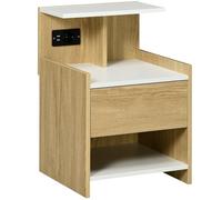 HOMCOM Comodino Moderno in Legno con Porte USB 40x40x60cm Color Legno
