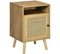 HOMCOM Comodino per Camera da Letto, Comodino Piccolo in Legno, Stile Boho, con Armadietto e Ripiano Aperto, per Camera da Letto, Soggiorno, 39x35x60 cm, Colore Legno