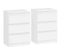 HOMCOM Comodino, Set di 2 Tavolini con 3 Cassetti, Comodino, Comodino per Camera da Letto, Soggiorno, 40 x 30 x 59,5 cm, Bianco Aosom Italy