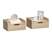 HOMCOM Comodino sospeso 2 pz. montato a parete, Legno naturale