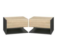 HOMCOM Set di 2 comodini - Set di 2 comodini - Cassetto, ripiano e piano scorrevoli - in legno bicolore, aspetto quercia nera