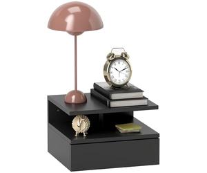 HOMCOM Comodino Sospeso per Camera da Letto, Comodino per Camera da Letto Soggiorno, Salvaspazio Design, con Cassetto e Mensola Superiore in Legno, 35x32x22.5cm, Nero