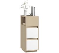 HOMCOM Comodino sottile, comodino stretto con ripiano aperto e 2 cassetti, comodino moderno per camera da letto, soggiorno, finitura in legno naturale