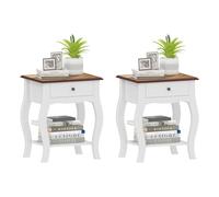 HOMCOM Confezione da 2 comodini da camera da letto con cassetto, ripiano aperto e piano in rovere per il soggiorno in stile francese 45x35x55 cm Bianco e rovere