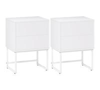 HOMCOM Confezione da 2 Comodini stretti per camera da letto con 2 cassetti con apertura a pressione e gambe in acciaio Stile moderno 40x30x55 cm Bianco