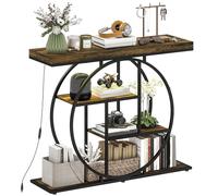 HOMCOM Console mobile con illuminazione LED musica sync 100 cm, consolle 4 livelli, ripiani aperti, cornice rotonda in acciaio, tavolo d'ingresso, soggiorno, corridoio, stile industriale, marrone