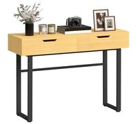 HOMCOM Consolle 110 cm, consolle stretta con 2 cassetti, struttura in metallo e design senza maniglie, tavolo da ingresso, soggiorno, corridoio, effetto legno naturale