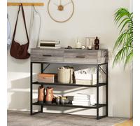 HOMCOM Consolle Ingresso con 2 Cassetti, 2 Ripiani in Rete e Gancio Laterale, Tavolo Consolle in Legno e Metallo, Tavolino Ingresso per Camera da Letto, 100x35x92 cm, Color Legno Grigio Chiaro La nost