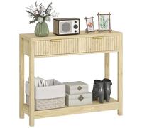 HOMCOM Consolle Mobile 90 cm, Tavolo consolle stretto con 2 cassetti scanalati e mensola, stile moderno, tavolo d'ingresso, corridoio, soggiorno, piccoli spazi, legno naturale