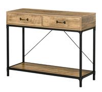 HOMCOM Tavolo Consolle da Ingresso Vintage in Metallo e Legno, Tavolino da Salotto e Soggiorno con 2 Cassetti e Mensola, Marrone