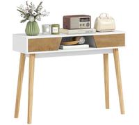 HOMCOM Consolle stretta per ingresso 2 cassetti Bianca | Tavolino moderno per divano, scompartimento, gambe in legno, per corridoio, ingresso, soggiorno, camera da letto.