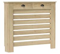 HOMCOM Copertura per radiatore, copertura per radiatore, griglia a doghe orizzontali, con 2 cassetti, per soggiorno, camera da letto, corridoio, in legno, 111 x 19 x 95,5 cm, rovere