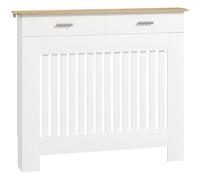 HOMCOM Copri Termosifone Moderno a Doghe Antiribaltamento con Cassetto Portaoggetti, Copritermosifone in Legno per Soggiorno, Corridoio e Ufficio, 112x19x97 cm, Bianco