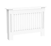 HOMCOM Copritermosifone a Doghe in MDF, Copri Termosifone Moderno con Antiribaltamento per Casa e Ufficio, 112x19x81 cm, Bianco