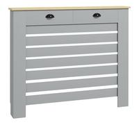 HOMCOM Copritermosifone a Doghe Moderno, Copri Termosifone Moderno a Griglia con Antiribaltamento e 2 Cassetti in MDF, per Casa e Ufficio, 111x19x95.5 cm, Grigio