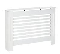 HOMCOM Copritermosifone in Legno Bianco per Caloriferi e Radiatori, Copri Termosifone Moderno con Anti-ribaltamento, Doghe e Piano d'Appoggio, 112x19x81 cm