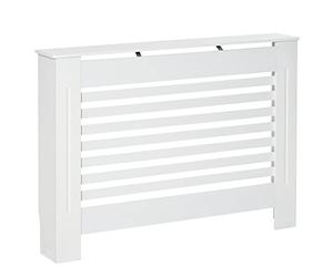 HOMCOM Copritermosifone in Legno Bianco per Caloriferi e Radiatori, Copri Termosifone Moderno con Anti-ribaltamento, Doghe e Piano d'Appoggio, 112x19x81 cm