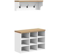 Homcom Corridoio con appendiabiti e panca per scarpe, mobili da ingresso con 3 ganci e ripiani per 9 paia di scarpe bianche