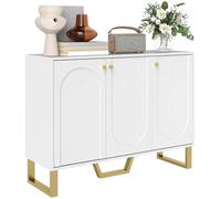 HOMCOM Credenza 3 ante credenza per soggiorno moderna con ripiani regolabili e gambe dorate per sala da pranzo, ingresso mobile per TV fino a 50 pollici, bianco, 106,5 x 35 x 77,5 cm