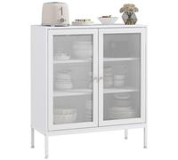 HOMCOM Credenza a 2 ante armadio da cucina con ripiano regolabile, mobile portaoggetti moderno per soggiorno, sala da pranzo, 80 x 37 x 92 cm, bianco