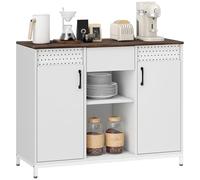 HOMCOM Credenza a 2 ante con fori, Credenza per soggiorno con cassetto, scomparti aperti, ripiani regolabili, per cucina, ingresso, ufficio, bianco, 100x40x80 cm, 100x40x80 cm