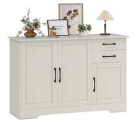 HOMCOM Credenza a 3 ante, Credenza moderna per soggiorno, con 2 cassetti, ripiano regolabile, per sala da pranzo, ingresso, camera da letto, Crema, 120x38x79 cm, 120x38x79 cm