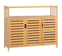 HOMCOM Credenza a 3 ante scanalate Credenza per soggiorno in bambù con ripiani per sala da pranzo cucina ingresso corridoio naturale 100x35x82 cm