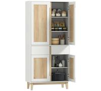 HOMCOM Credenza alta cucina, armadio da cucina, stoviglie, 4 ante, 2 cassetti, ripiani regolabili, gambe in legno di albero della gomma, mobile portaoggetti per soggiorno, sala da pranzo, 80 x 35 x
