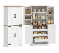 HOMCOM Credenza alta cucina, armadio da cucina, stoviglie, 4 ante, 3 cassetti, 8 porta rack e ripiani regolabili, stile rustico, mobile portaoggetti per soggiorno, sala da pranzo, 76 x 40 x 182 cm