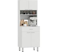 HOMCOM Credenza Alta da Cucina, Madia Classica Bianca in Legno con 2 Armadietti e 1 Mensola, Bianco, 60x40x160cm