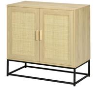 HOMCOM Credenza bassa in stile bohémien con armadio a 2 ante - rattan intrecciato - ripiano regolabile in altezza - 80 x 40 x 80 cm naturale