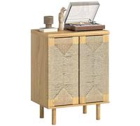 HOMCOM Credenza bohémien a 2 ante con corda intrecciata a mano, credenza per soggiorno con ripiano regolabile, apertura a pressione, gambe in legno, rovere, 60x40x78 cm
